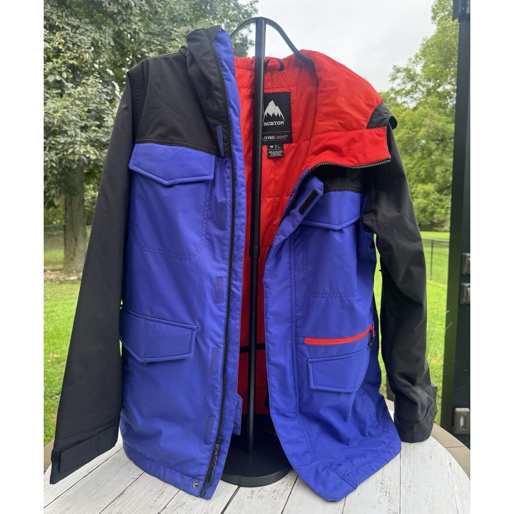 Burton Men's Medium Snowboard Ski Jacket Living Lining Blue Black Red Hooded